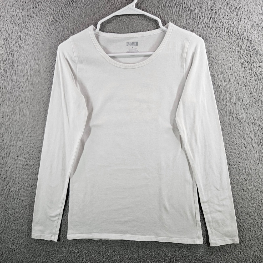 Duluth Trading Co Womens Small White Long Sleeve Scoop Neck Cotton Stretch Tee
